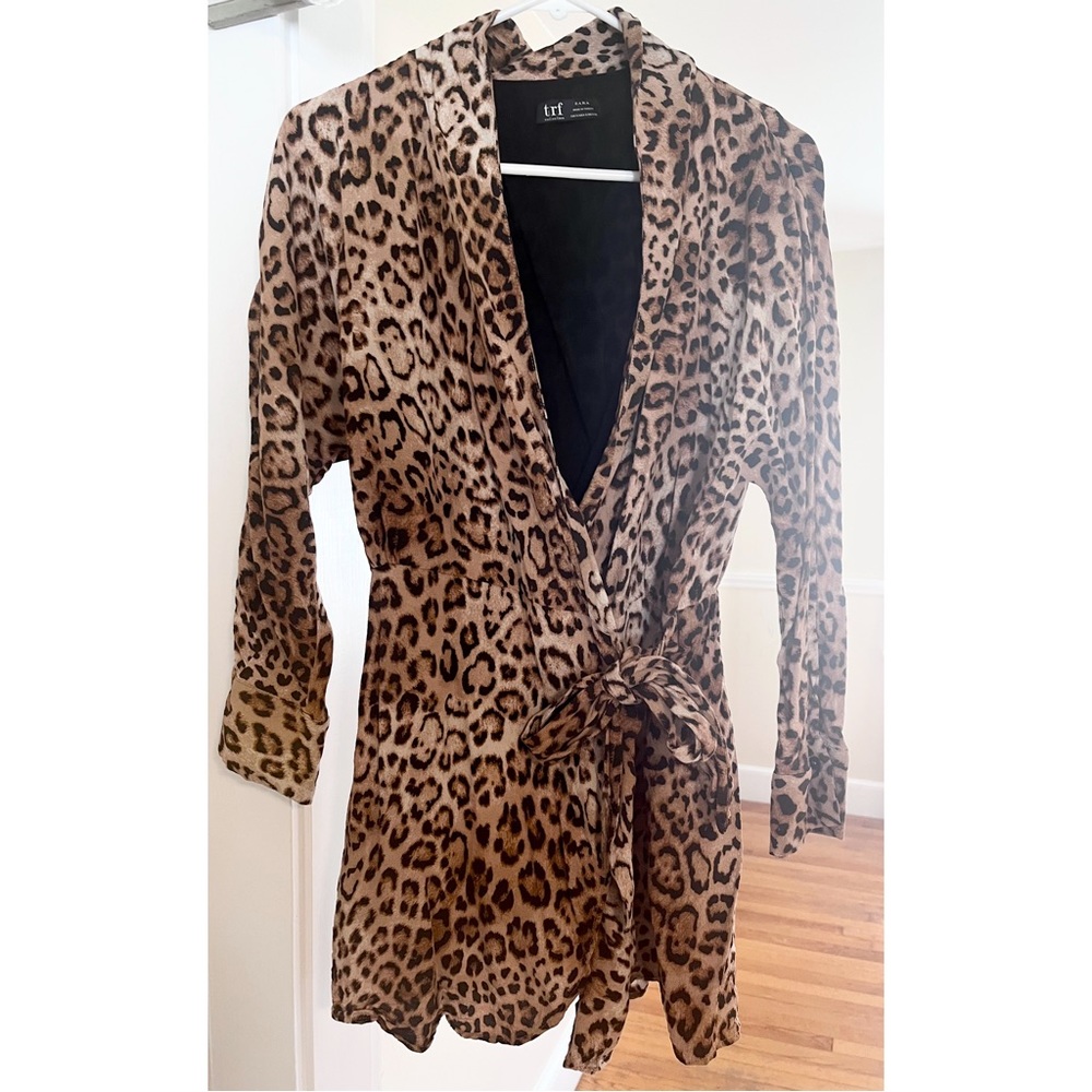 ZARA leopard print, wrap, side tie, romper jumpsuit onesie.